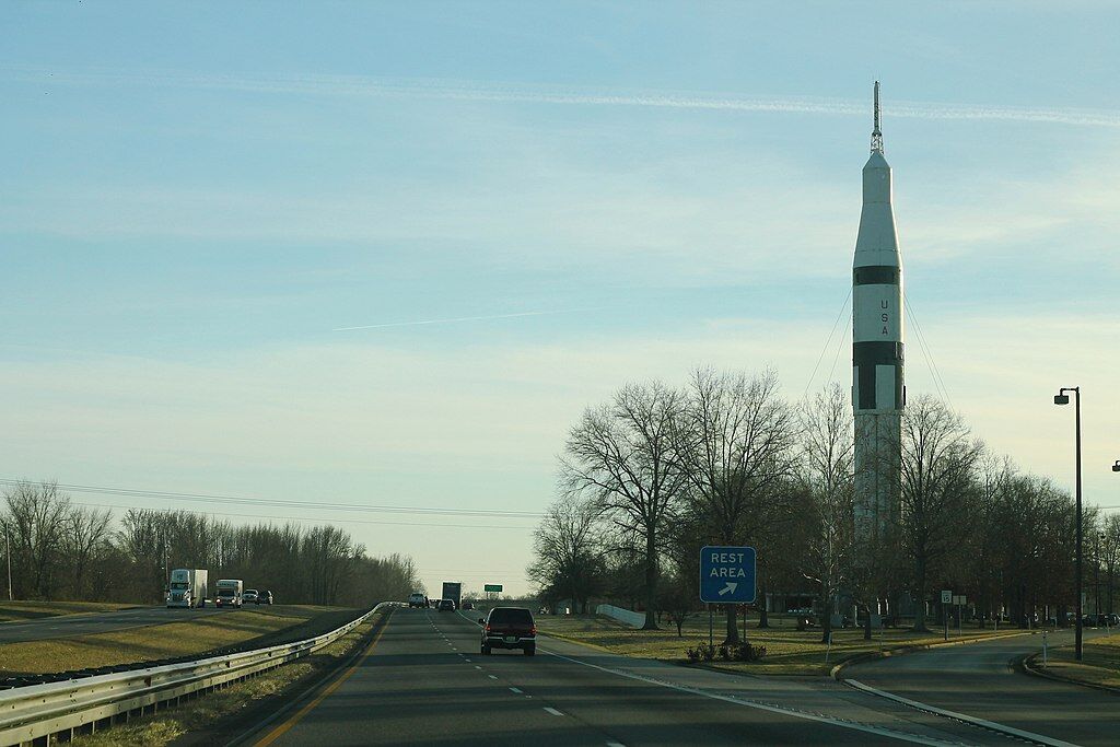 Saturn IB rocket at rest stop I-65